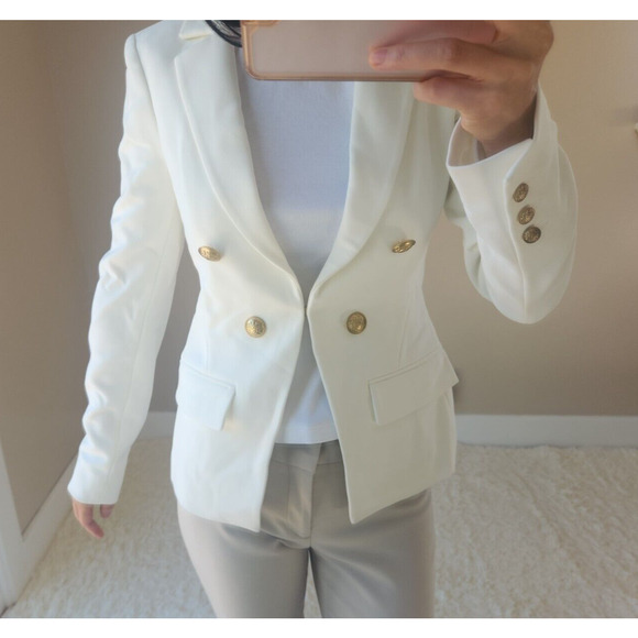 NWD Alice + Olivia Double Breasted Open Blazer Jacket Size 0 Cream #4F453 - Picture 4 of 16